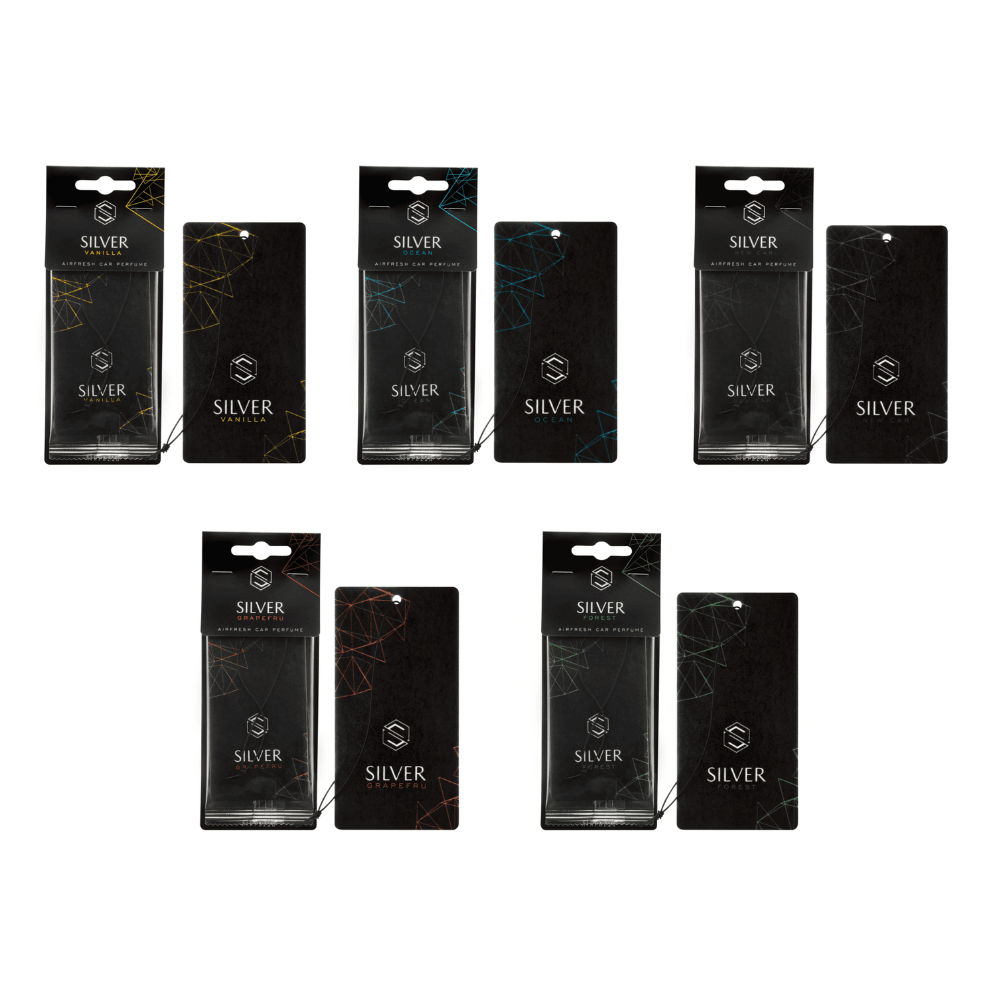 Zestaw 5x zapach do samochodu zawieszka SILVER zapach do wyboru